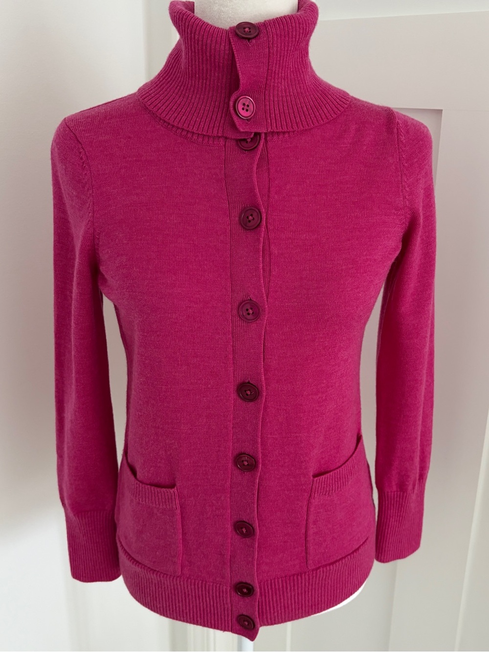 Talbots Petites 100% Merino Wool Pink Turtleneck Cardigan Sweater Sz SP*71